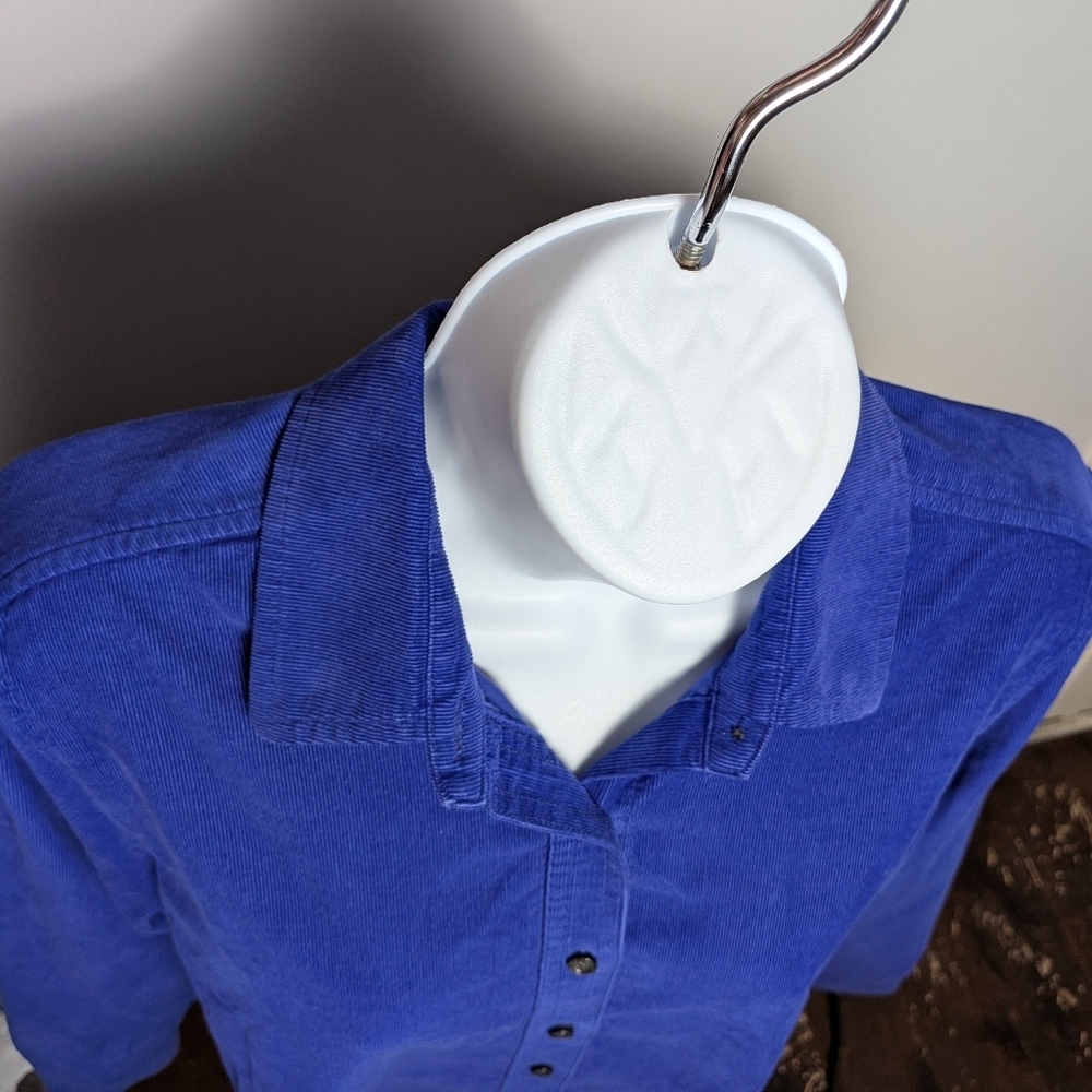 Lands’ End Blue Corduroy Shirt Preppy Casual Button Down Fall Minimalist Blouse - Picture 11 of 16